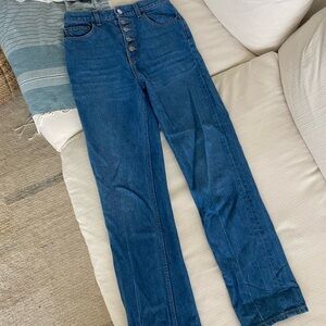Reformation Cynthia Button Fly High Rise Straight Leg Jeans in Zenia Blue